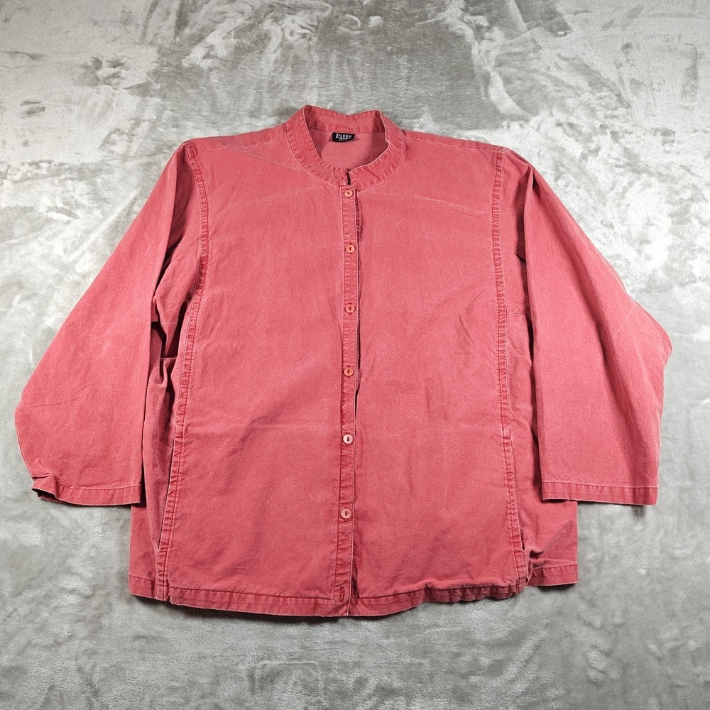 Eileen Fisher Shirt Womens Large Pink Cotton Mandarin Collar Button Up Oversized